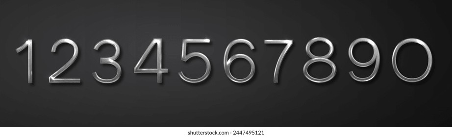 Luxurious silver number. Realistic 3d numbers from zero to nine isolated on black background. Birthday silver numbers vector set.