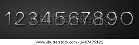 Luxurious silver number. Realistic 3d numbers from zero to nine isolated on black background. Birthday silver numbers vector set.