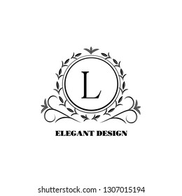 Luxurious sophisticated logic with letter L. Decorative floral pattern. Business emblem of restaurant, antiques, boutique, hotel, jewelry. Vector illustration