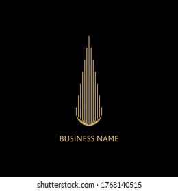 A luxurious and sophisticated logo design displaying a building in the line art style. 