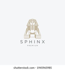 Luxurious Sphinx egyptian landmark mono line logo icon design template flat vector illustration