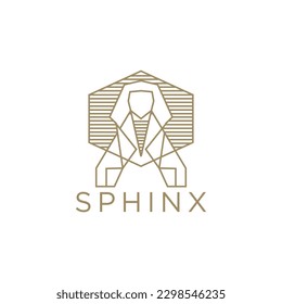 Luxurious Sphinx egyptian landmark mono line logo icon design template flat vector illustration