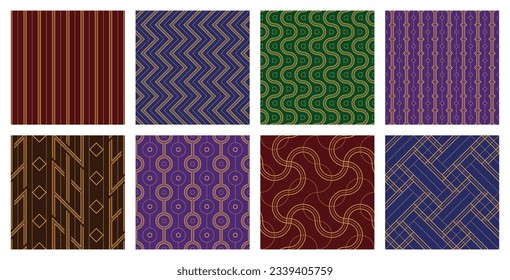 Luxurious stripes seamless patterns. Set of 8 luxurious repeatable stripes vector patterns for wallpapers, flyers, covers, banners, backgrounds, etc.