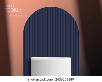 Luxurious stylish podium mockup. Studio showroom pedestal, showcase mockup stage. 3d vector podium for product presentation.