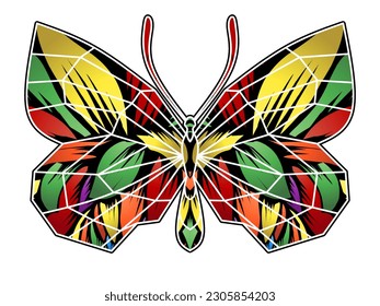 Luxurious symmetrical colourful butterfly design illustration for wallpaper background ads clothing logo 