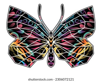 Luxurious symmetrical colourful butterfly design illustration for wallpaper background ads clothing logo 