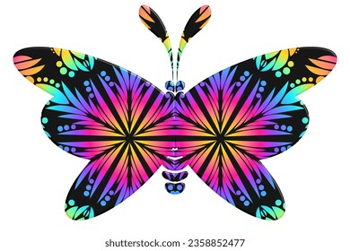 Luxurious symmetrical colourful butterfly design illustration with batik flowers line art pattern 