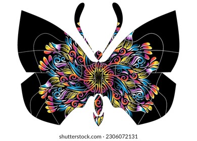 Gradiente lujoso simétrico colorido patrón de arte de línea moderna de mariposa maravillosa 