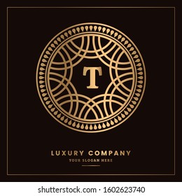 Luxurious T letter geometric emblem ornament logo template