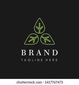 Luxurious three leaves organic logo template