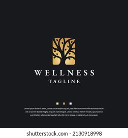 Luxurious tree gold gradient logo icon design template flat vector