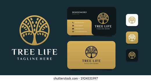 Luxurious tree life logo and business card design vector template. Logo can be used for icon, brand, identity, spa, floral, nature, inspiration, creative, decoration, minimal, and business company