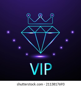 Luxurious turquoise and luminous crown logo and inscription VIP with sparkles