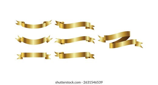 A luxurious vector collection of golden ribbon banners in various shapes and styles ideal for awards, labels, invitations, premium branding and celebratory design projects