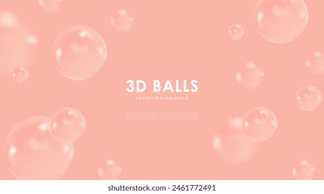 Luxurious vector soft peach abstract background with voluminous glossy realistic 3D balls. Wall or background for displaying products or advertising banners.