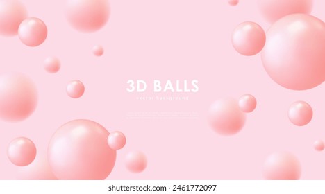 Luxurious vector soft pink abstract background with voluminous glossy realistic 3D balls. Wall or background design for product display or advertising banners.