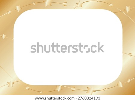 A luxurious and versatile decorative template featuring a refined golden border adorned with subtle star-like accents on a clean white background. This elegantly designed frame offers a timeless and sophisticated aesthetic, making it suitable for a wide range of creative applications. The balance between the bright white central space and the rich golden detailing creates a visually appealing contrast, drawing attention to the center while providing a polished and professional appearance.

The intricate golden border combines classic ornamental design with a modern minimalist approach, ensuring that the template feels both festive and versatile. The star accents add a touch of sparkle and elegance without overwhelming the overall composition, creating a harmonious visual balance. This blank central area provides ample room for adding personalized content such as text, images, or decorative elements, allowing for complete customization based on specific project needs. The simplicity and elegance of the layout make it ideal for projects that require a refined and premium visual style.

This template is commonly used for designing invitations, certificates, greeting cards, digital posters, and other celebratory materials. Its high adaptability allows it to cater to both personal and professional projects, offering flexibility for designers and content creators alike. The clean, open central space ensures clarity and readability for any added elements while maintaining the decorative charm of the surrounding border.

Perfect for special occasions, festive celebrations, award announcements, or commemorative events, this golden border template exudes sophistication and style. The elegant combination of metallic tones and subtle decorative motifs ensures that the design conveys a sense of importance and prestige. Its versatile design can be incorporated into digital platforms, print materials, and multimedia projects, making it a valuable asset for designers, marketers, and creative professionals.