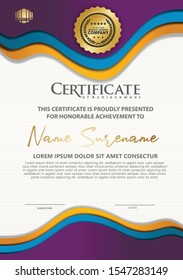 Luxurious vertical certificate template with dynamic colorful flow line shape and texture modern pattern background, diploma, Vector illustration