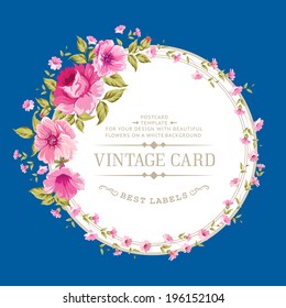 Luxurious vintage card of color peony label. Vector illustration.