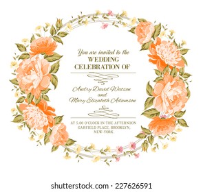 Luxurious vintage frame of color peony label. Vector illustration.