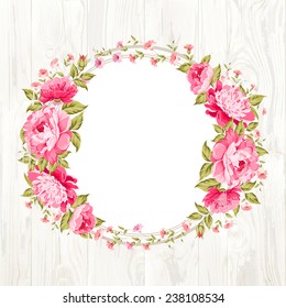 Luxurious vintage frame of color peony label. Vector illustration.