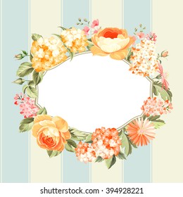 Luxurious vintage frame of color spring flower. Best greeting label. Vector illustration.