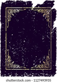 Luxurious vintage gold frame on black grunge background with a blank space for text. Retro vintage greeting card or invitation.