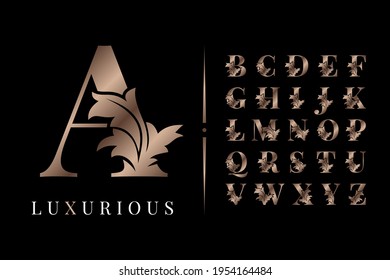 Luxurious vintage letter set floral decoration victory brand boutique logo spa beauty care salon make up artist identity design element cottage initial bridal wedding gown designer