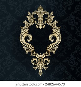 Luxurious vintage monogram. Decorative frame. Deciduous ornament on a dark and light background in the form of a wreath. Golden pattern. Template for monogram or brand. Place for text.