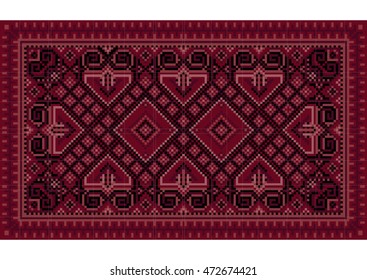 Luxurious vintage oriental carpet with maroon,red and pink shades
