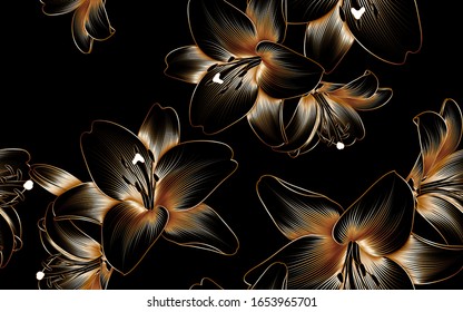 Luxurious vintage pattern with golden flowers dahlia.