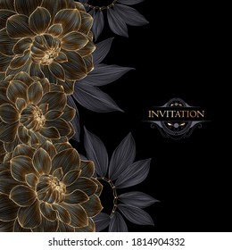 Luxurious vintage pattern with golden flowers dahlia.