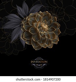 Luxurious Vintage Pattern With Golden Flowers Dahlia.