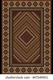 Luxurious vintage  rug in brown shades with original pattern in the middle
