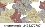 Luxurious vintage seamless pattern with golden flowers azalea and leaves.