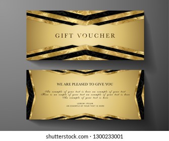 Luxurious VIP Invitation template with gold background and decorative golden Art Deco modern elements. Premium class vector design for Gift certificate, vip Voucher, Gift card 