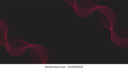 Luxurious and Vivid Red Gradient Wave Lines Sweeping Across a Black Background, Creating Depth and Movement for Premium Templates, Posters, or Backgrounds