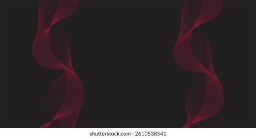Luxurious and Vivid Red Gradient Wave Lines Sweeping Across a Black Background, Creating Depth and Movement for Premium Templates, Posters, or Backgrounds