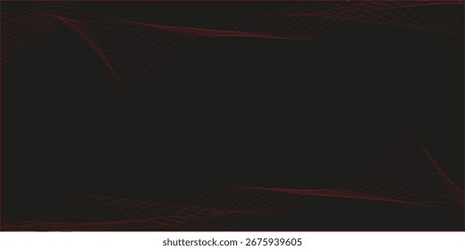 Luxurious and Vivid Red Gradient Wave Lines Sweeping Across a Black Background, Creating Depth and Movement for Premium Templates, Posters, or Backgrounds