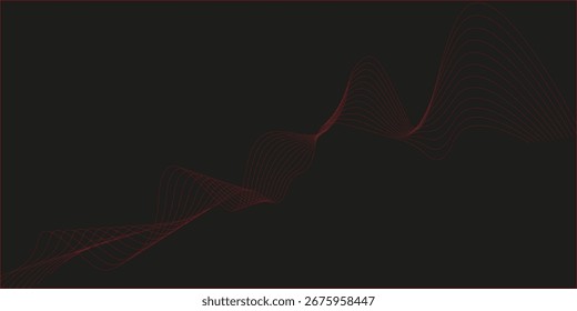 Líneas de onda de degradado rojo lujoso y vívido que se extienden sobre un fondo negro, creando profundidad y movimiento para Plantillas, pósters o fondos de Premium
