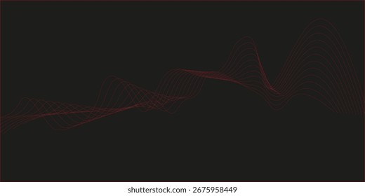 Líneas de onda de degradado rojo lujoso y vívido que se extienden sobre un fondo negro, creando profundidad y movimiento para Plantillas, pósters o fondos de Premium