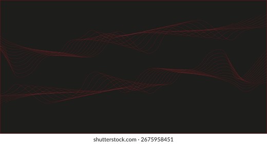 Líneas de onda de degradado rojo lujoso y vívido que se extienden sobre un fondo negro, creando profundidad y movimiento para Plantillas, pósters o fondos de Premium