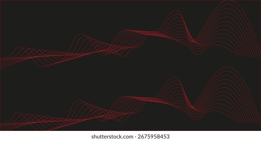 Luxuriöse und lebendige rote Wellenlinien mit Farbverlauf, die über einen schwarzen Hintergrund ziehen und Tiefe und Bewegung für Premium-Vorlagen, Poster oder Hintergründe schaffen