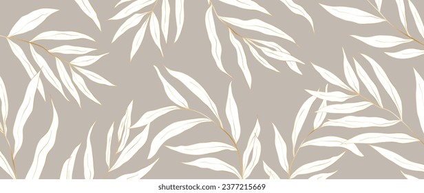 Papel de lujo de estilo art decó con hojas doradas. Vector de fondo de naturaleza botánica. Patrón floral con líneas de plantas tropicales sobre un fondo claro. ilustración vectorial para impresión, decoración,	