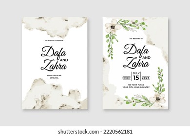 Luxurious watercolor wedding invitation card template. Watercolor card with leaf and flower elements. Elegant vector design suitable for banners, covers, invitations