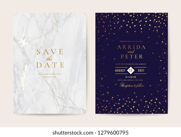 Luxurious Wedding invitation cards with marble and Golden texture background Vector.