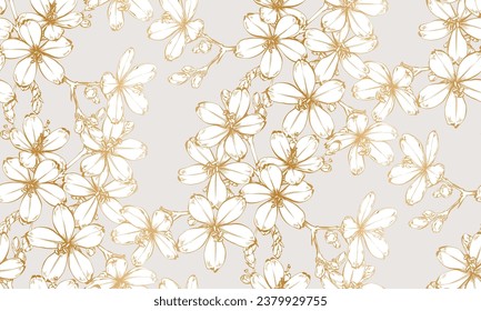 Luxurious wedding pattern background with golden lines, flowers and botanical leaves, organic shapes, watercolor. Abstract art background vector design for wedding and VIP cover template.