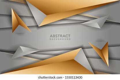 Luxurious white background with golden lines and circular glowing golden dots combinations. Overlap modern background