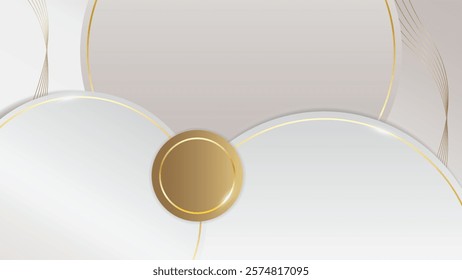 A luxurious White background with round circle premium royal style, Abstract soft color layered background with gold lines