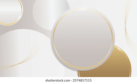 A luxurious White background with round circle premium royal style, golden circle round shape 